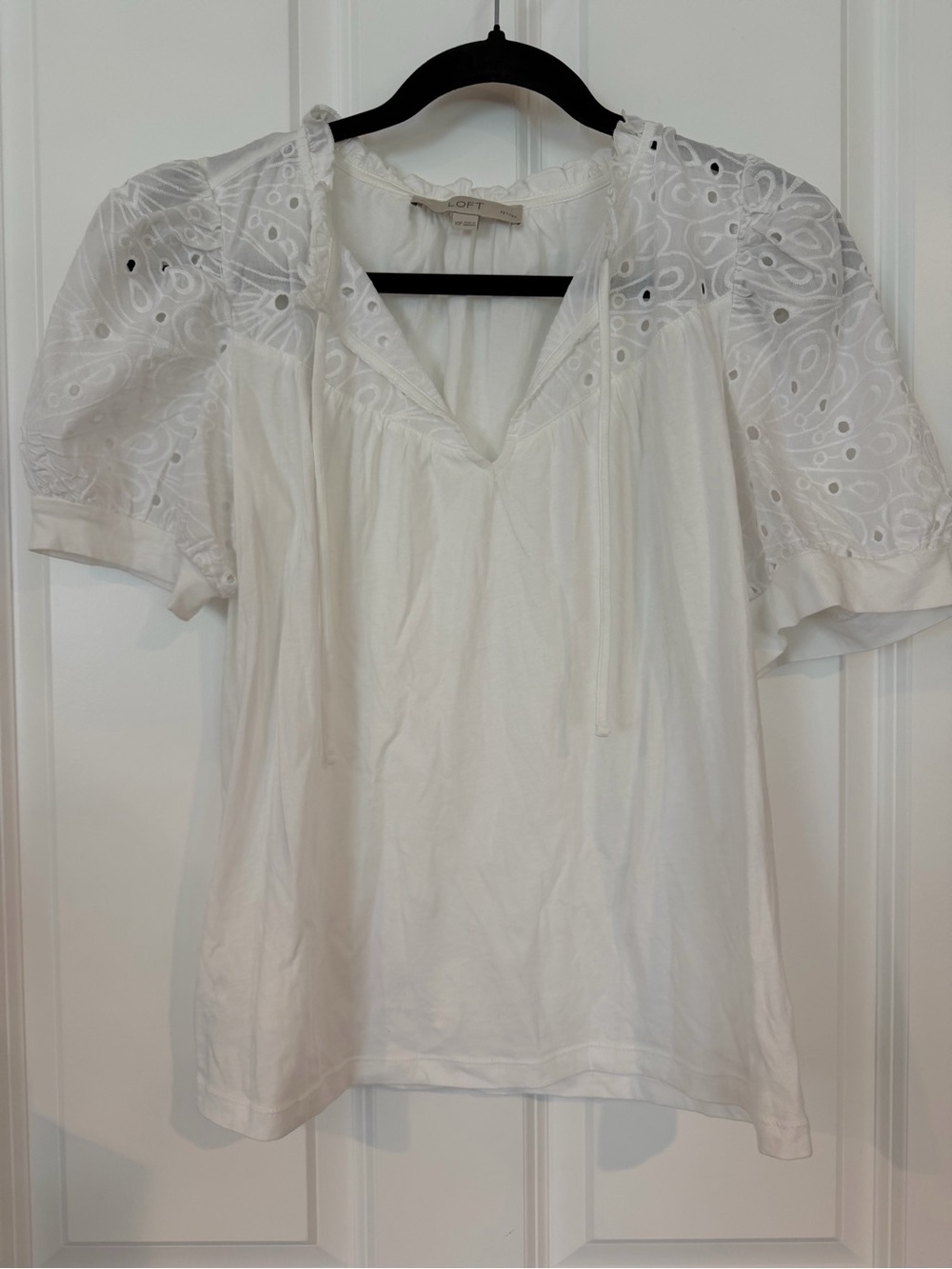 LOFT White Eyelet Sleeve Peasant Top